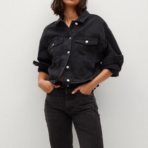 NWOT MANGO Oversized Denim Jacket, Size S, Color Black